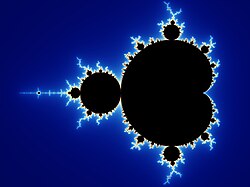 An complex black shape on a blue background.