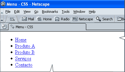 Exibição na tela do elemento HTML ul do codigo acima