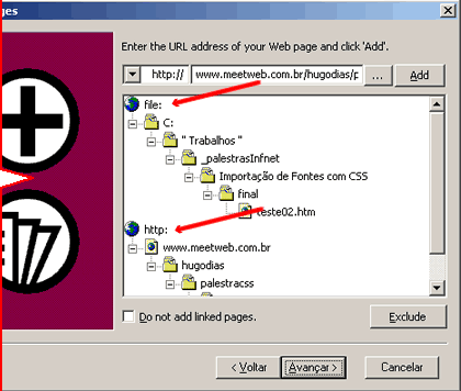 Screenshot do painel arvore