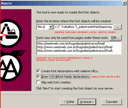 Screenshot dos caminhos a indicar