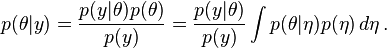p(\theta|y)
= \frac{p(y | \theta) p(\theta)}{p(y)}
= \frac {p(y | \theta)}{p(y)} \int p(\theta | \eta) p(\eta) \, d\eta \,.