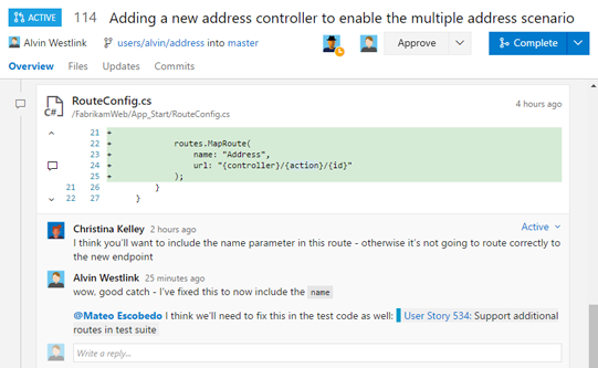 Visual Studio Team Services PR example screenshot