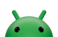 A green Android bot blinks its eyes as red balloons inflate and fly around