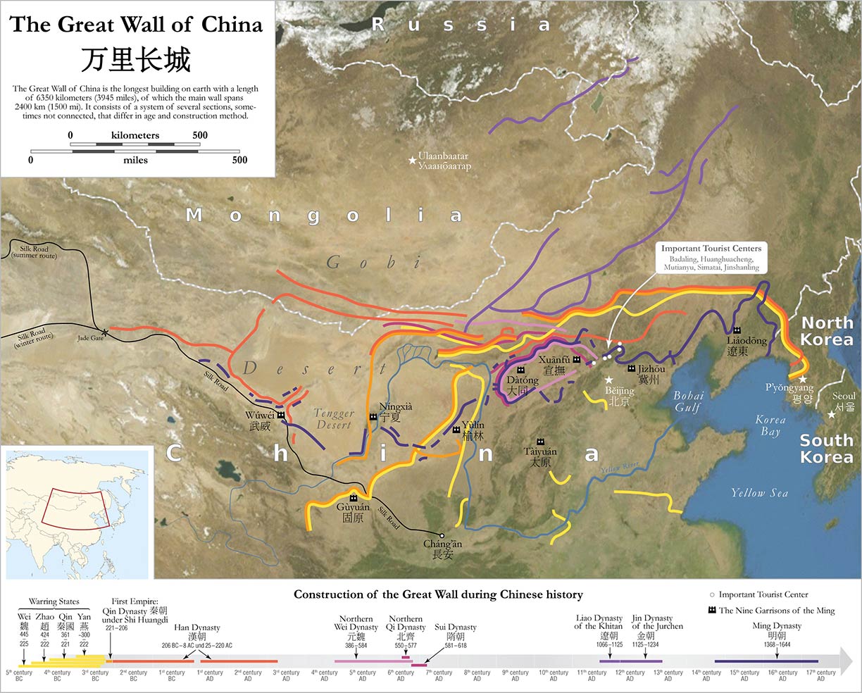 Map of the Great Wall during Chinese history The Map shows construction sections of the Great Wall during Chinese history.