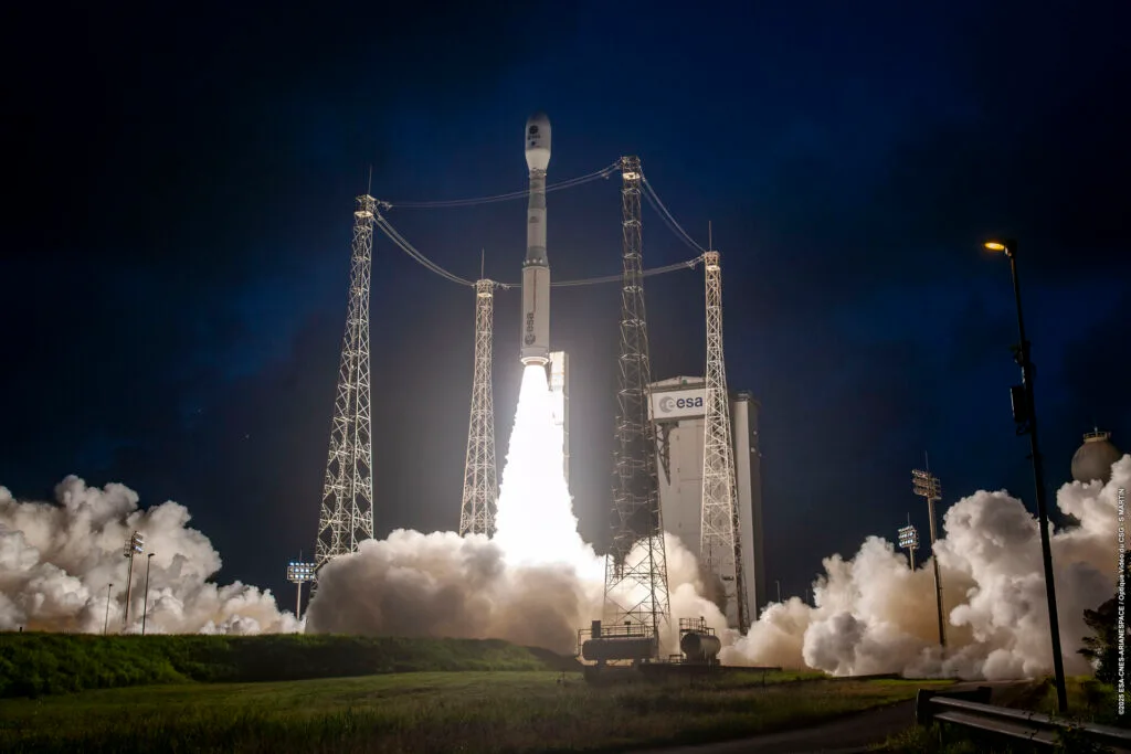 Vega-C VV26 launches ESA's Biomass satellite. Credits: ESA