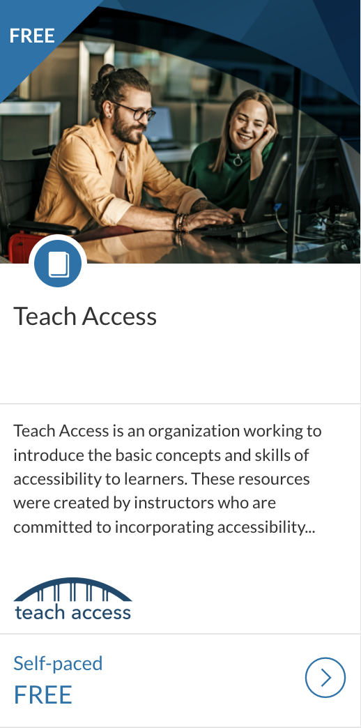 Home screen to access the Curriculum Repository. Image of two people at the top with the description of the course below.